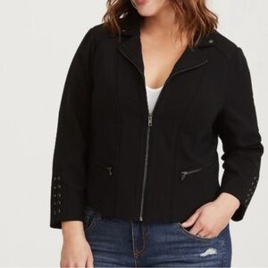 Torrid Black Lattice Crepe Moto Jacket Zip Up Work